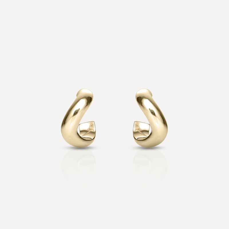Elegant gold open hoop earrings with a polished finish, set against a plain white background. Luxury jewellery for a sophisticated style.