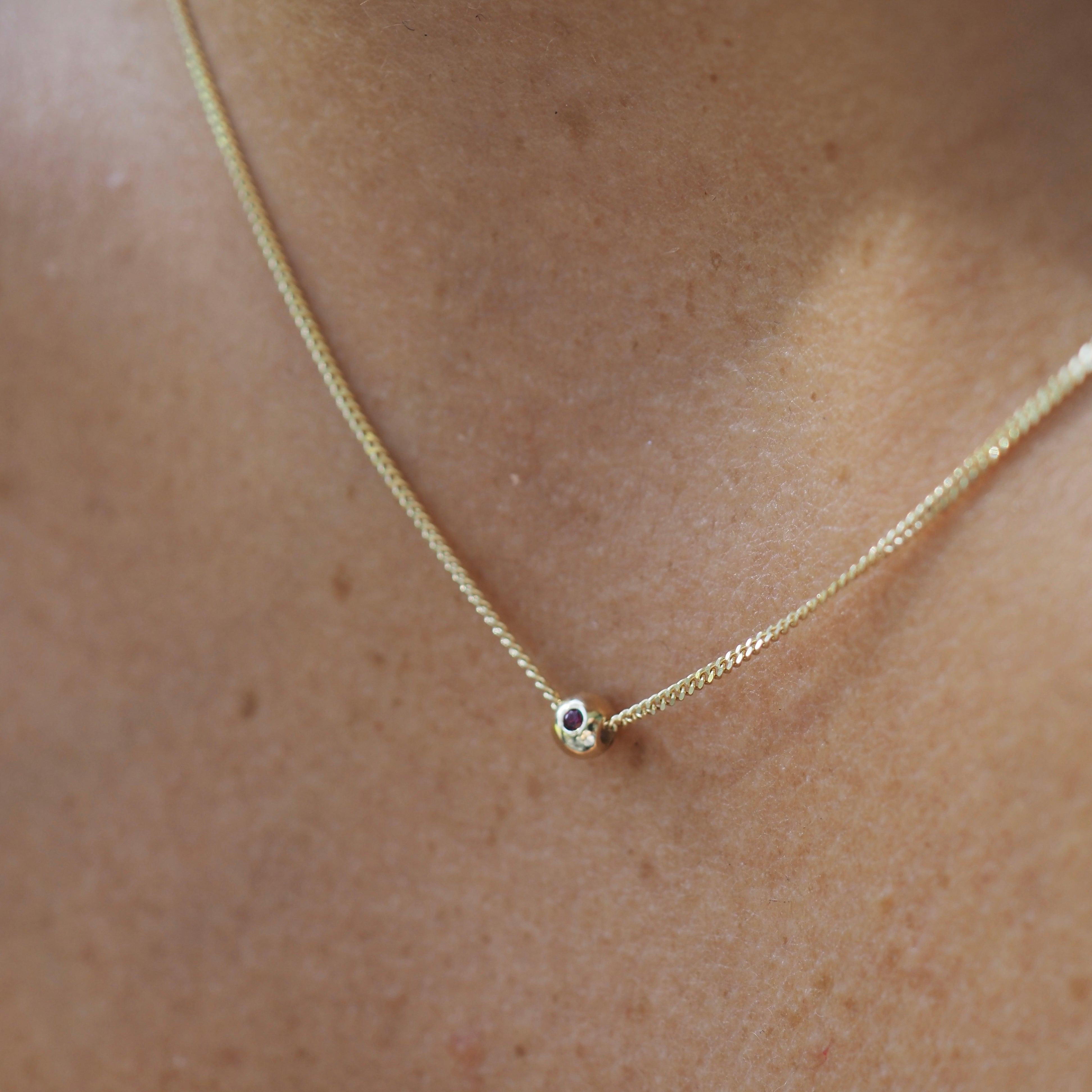 Tiny Birthstone Necklace | With Sliding Gemstone Charm