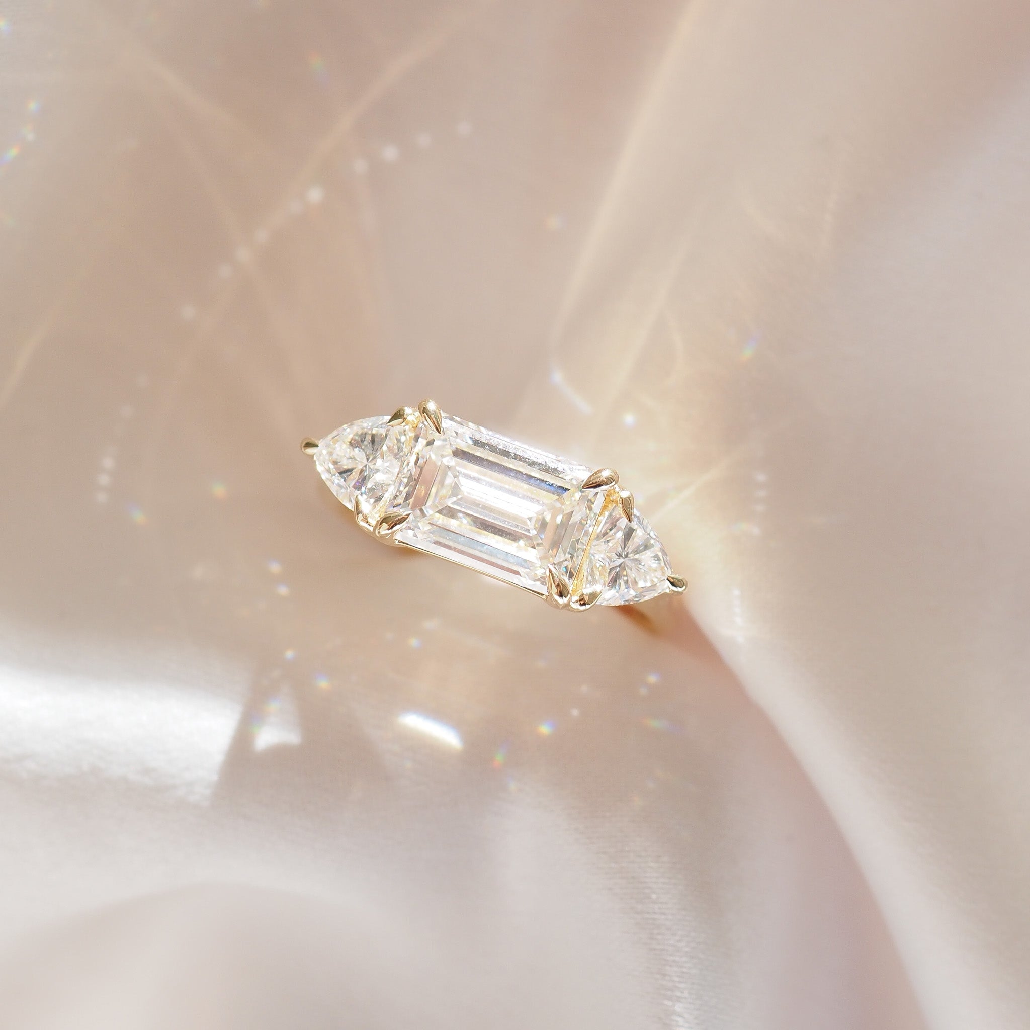 Isla | 3ct Emerald & Trillion Trilogy Lab-Grown Diamond Engagement Ring