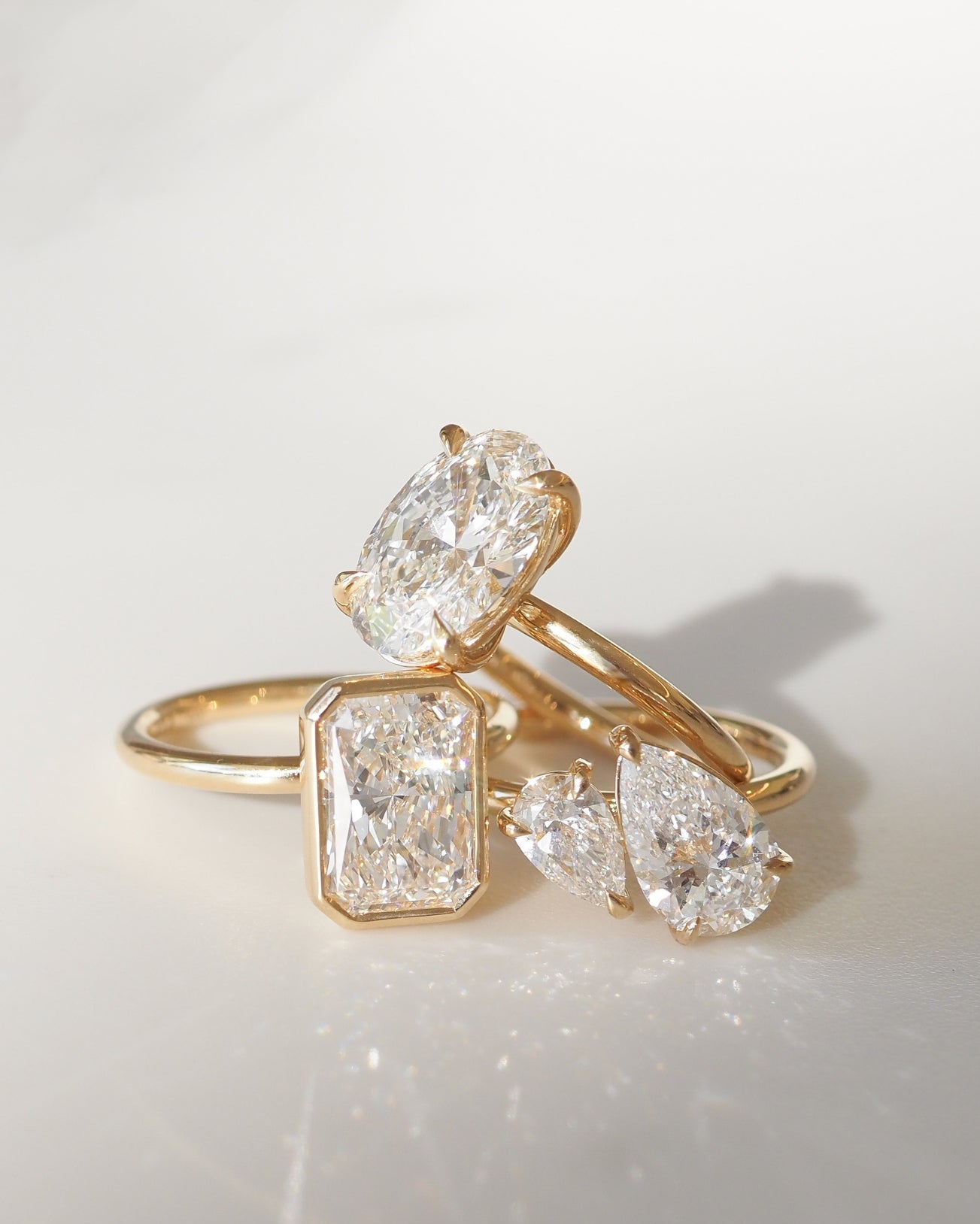 Tight shot of Kate & Kole Lab-grown Diamond Engagement Rings 