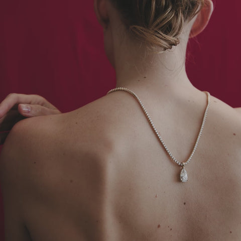 Kate & Kole 5ct Pear Lab-Grown Diamond Tennis Necklace